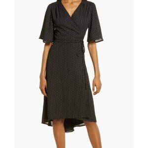 Lulu's Farah Black Print Midi Wrap Dress Size XS